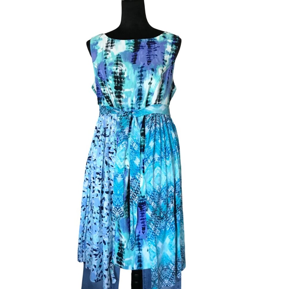 Boho Sundress Handmade Mixed Print Patchwork Midi Dress Blue Purple Size 14